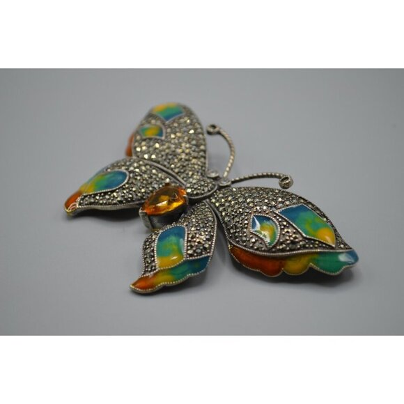Colorful Butterfly Pin Brooch Sterling Silver Crystal Enamel LARGE Moth 47.13g - Picture 2 of 8